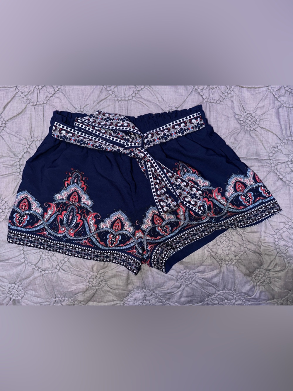 Navy Paisley Print Tie-Waist Women’s Shorts